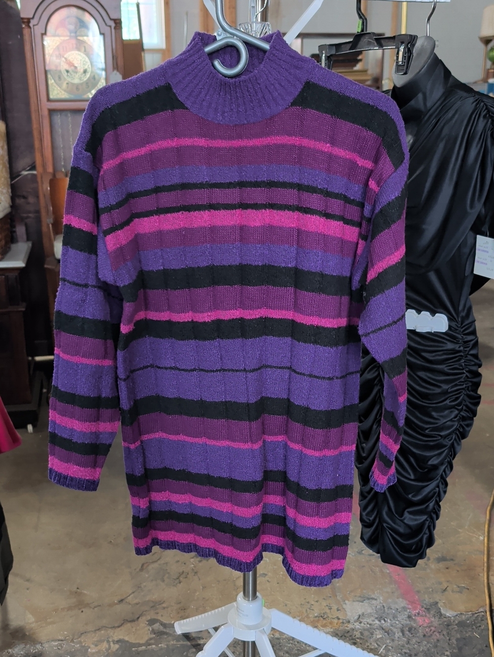 Vintage Cabin Creek Purple, Magenta & Black Striped Mock Neck Sweater